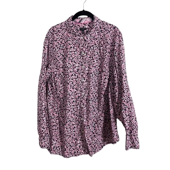 Talbots Woman 22W Pink Black White Floral Button Down Long Sleeve Shirt - Picture 1 of 7